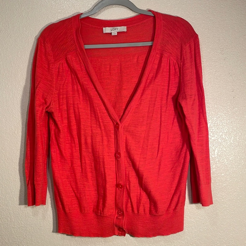 Loft Short Coral Cardigan Sweater M